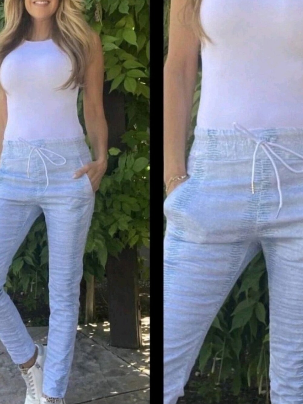 Flog Light Blue Jogger Pants with Vertical Texture Stripes